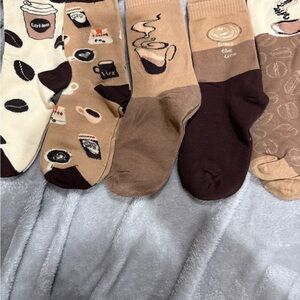 Coffee-Themed Men's Socks Set - Brown and Tan - 5 Pack